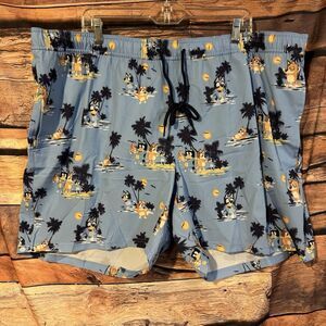 Bluey Mens XXL Swim Trunks Light Blue Tropical Beach Board Shorts Bandit Bingo